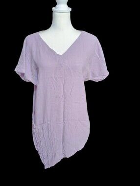 Oh My Gauze Women S/M Purple 100% Cotton Asymmetric Hem Top Lagenlook Boho Beach